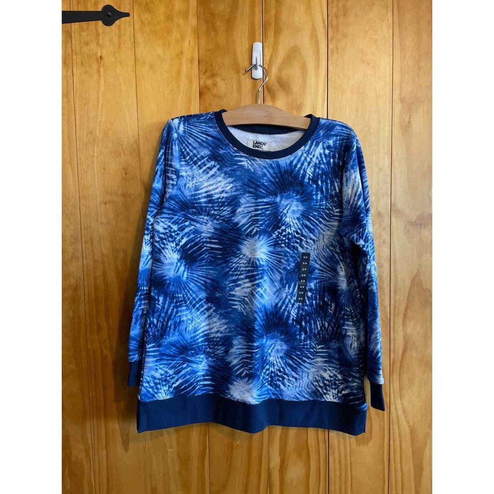Size PS Lands End Blue Print Women's Sweater & Sweatshirt